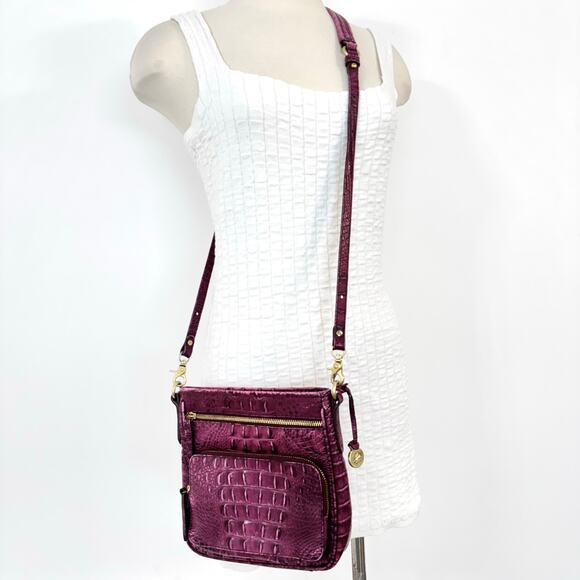 Brahmin Cleo Crossbody Bag Dewberry Berry Pink Embossed Leather - Picture 3 of 13